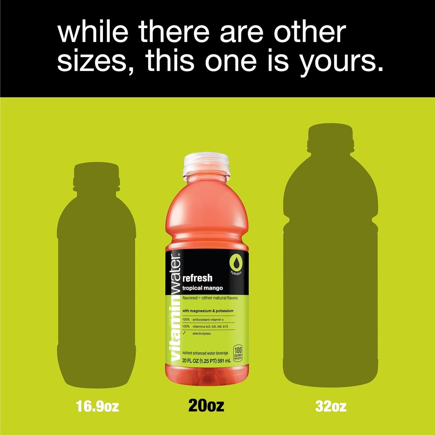Vitamin Water Refresh Electrolyte Enhanced Water w/vitamins, Tropical mango drinks, 20 fl oz, 12 Pack