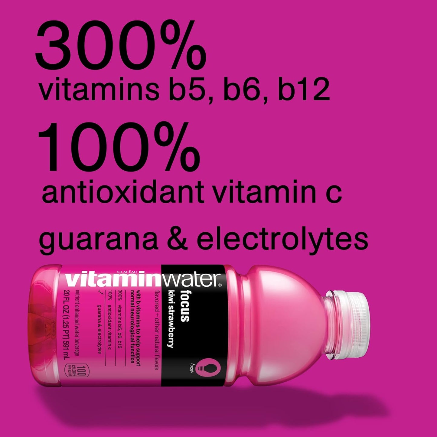 Vitamin Water Focus Electrolyte Enhanced Water w/vitamins, Kiwi-Strawberry Drinks, 20 fl oz - 6 Packs