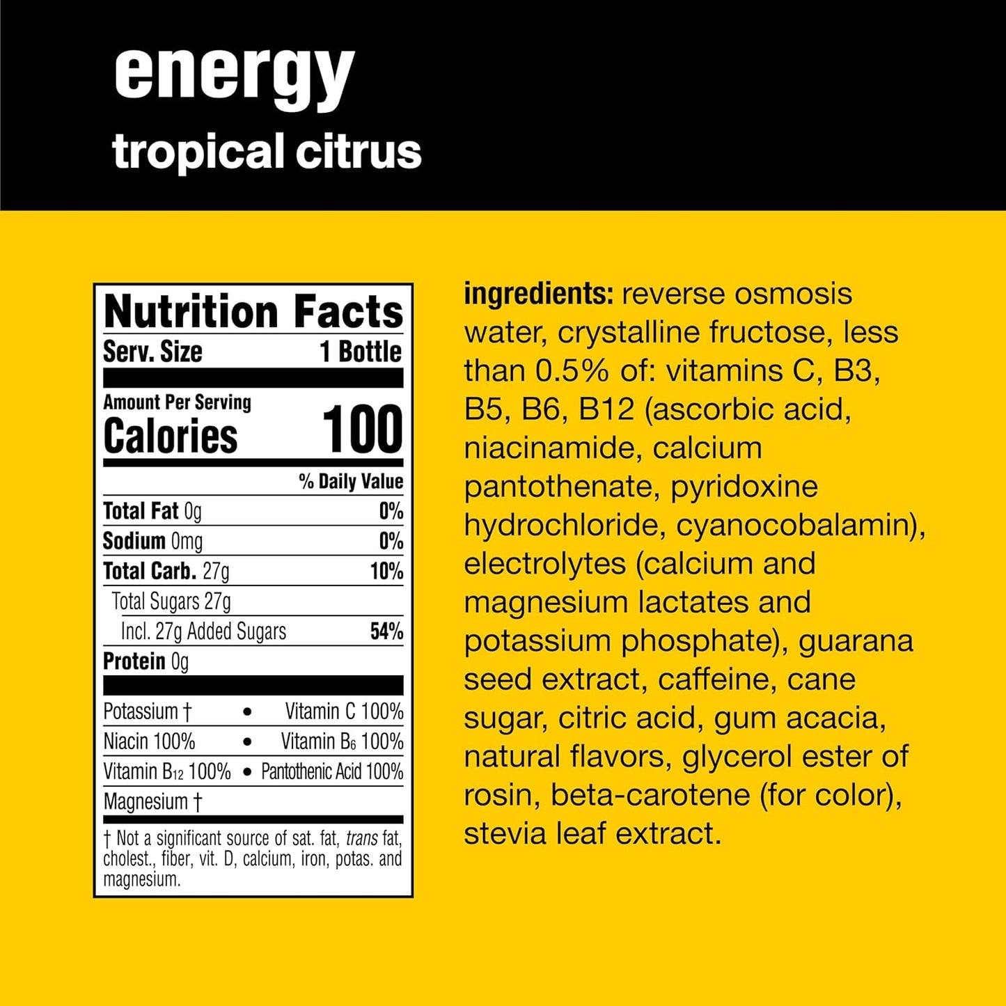 Vitamin Water Energy Electrolyte Enhanced Water w/vitamins, Tropical Citrus Drinks, 20 fl oz - 6 Packs