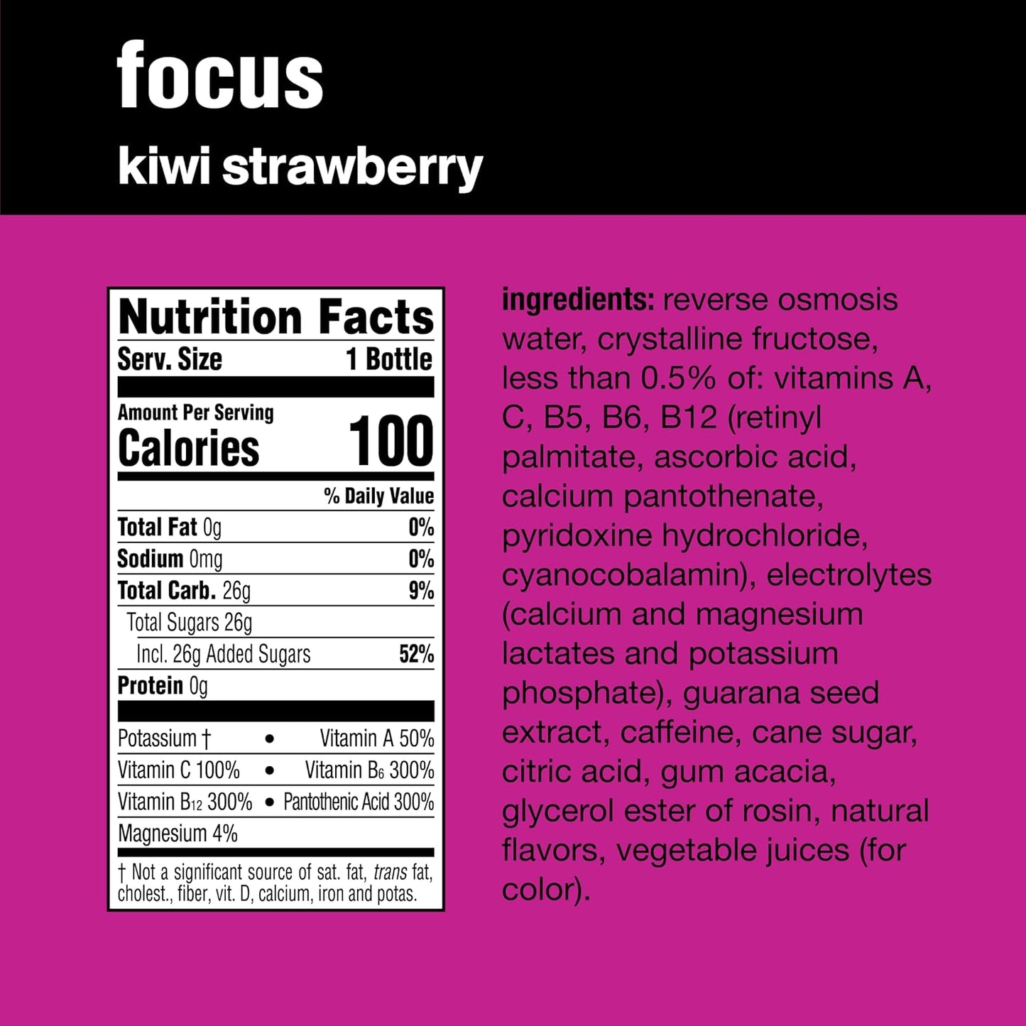 Vitamin Water Focus Electrolyte Enhanced Water w/vitamins, Kiwi-Strawberry Drinks, 20 fl oz - 6 Packs