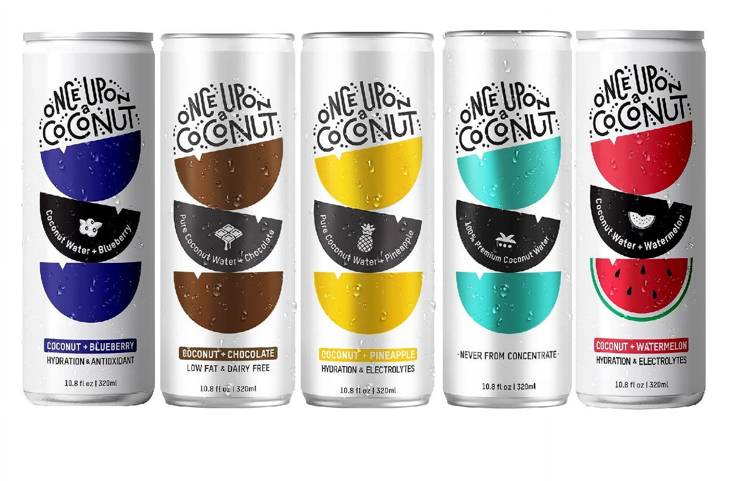 ONCE UPON A COCONUT Pure Coconut Water, Natural Hydrating Low Calorie Drink with Electrolytes - No Added Sugar or Sweeteners - 10.8 fl oz, Variety Pack - Pack of 5