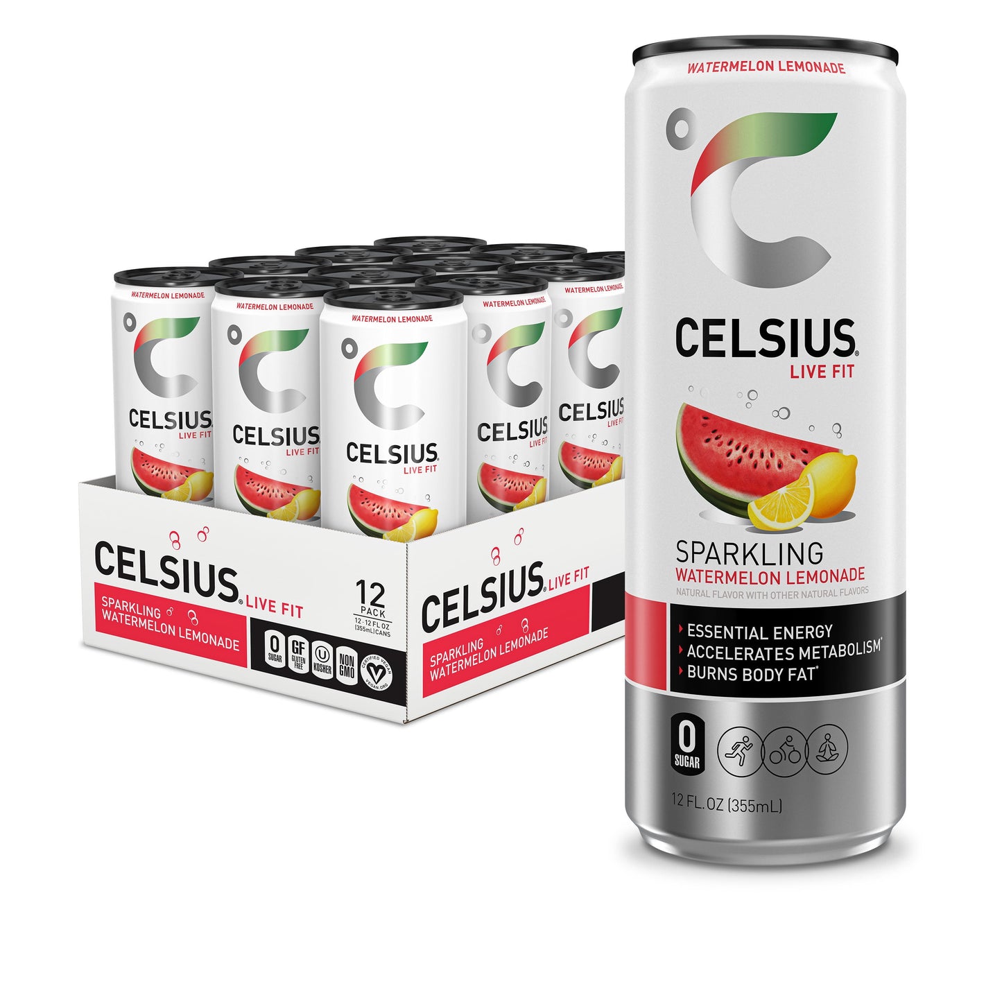 CELSIUS Sparkling Watermelon Lemonade, Functional Essential Energy Drink 12 Fl Oz (Pack of 12)