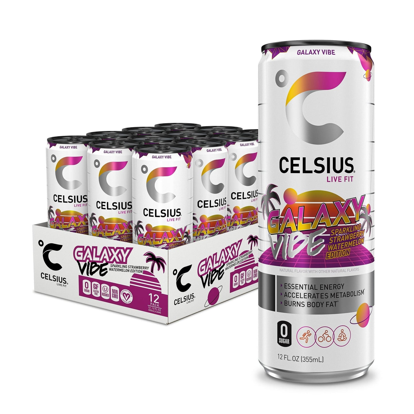 CELSIUS Sparkling Galaxy Vibe, Functional Essential Energy Drink 12 fl oz Can (Pack of 12)