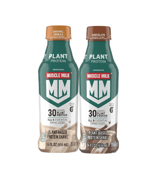 Muscle Milk Plant Based Protein Shake, Vanilla Caramel, Chocolate 14 Fl Oz (Pack of 2)