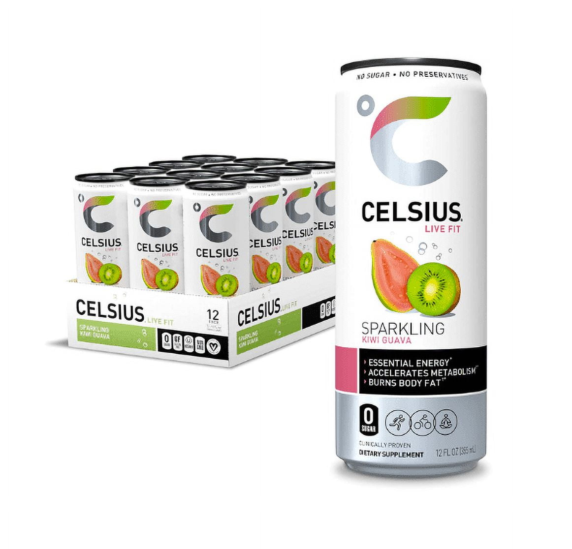 CELSIUS Sparkling Kiwi Guava, Functional Essential Energy Drink 12 Fl Oz (Pack of 12)