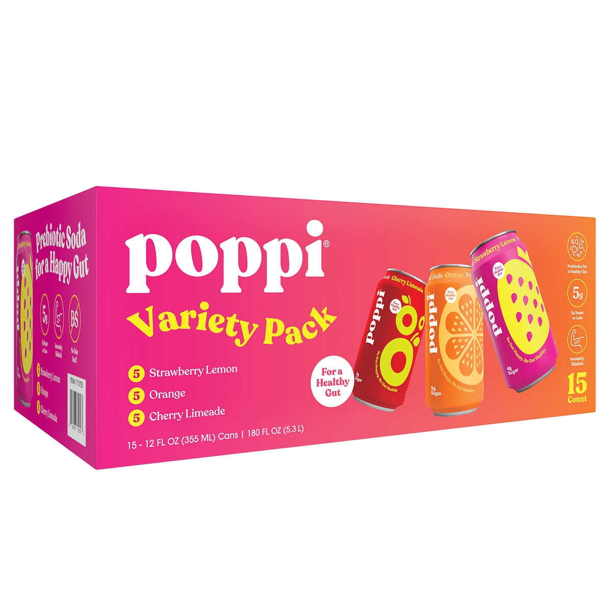 Poppi Prebiotic Soda Variety Pack 12 Fluid Ounce (Pack of 15)