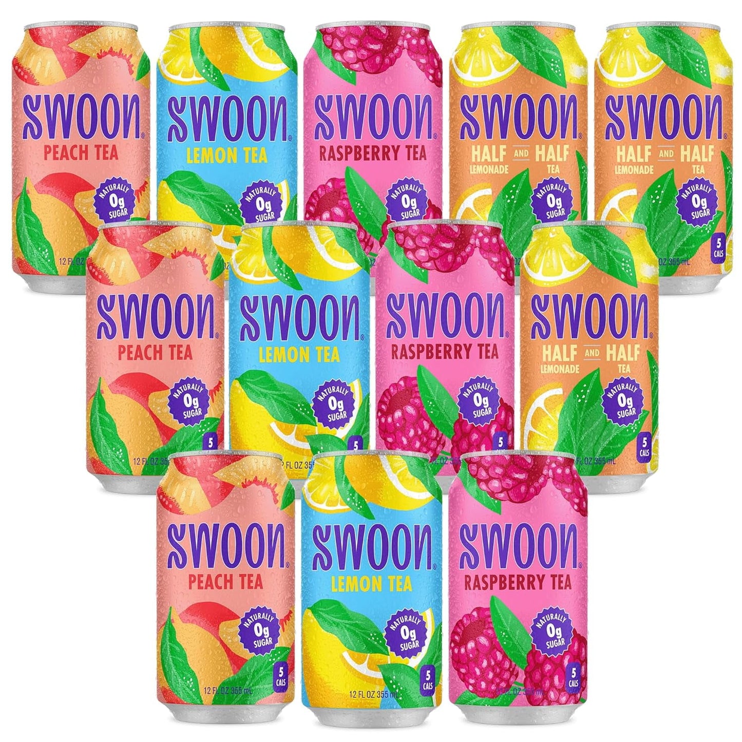 Swoon Sugar Free Iced Tea Classics Variety Pack - Zero Sugar Drinks in Lemon, Raspberry, Peach, Half & Half Flavours - Low Carb, Paleo-Friendly, Gluten-Free Keto Iced Tea - 12 fl.oz (Pack of 12)