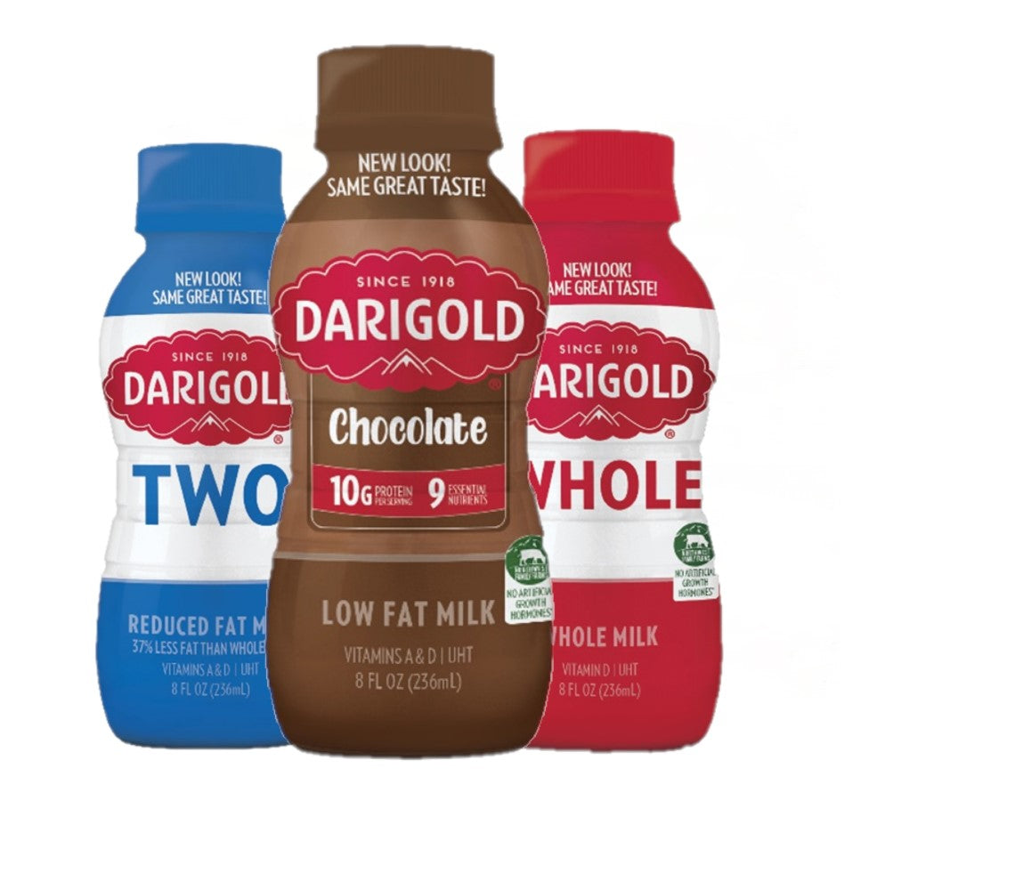 Darigold 1 Percent LowFat Milk + Whole Milk + 2 Percent Reduced Milk, Shelf Stable Milk Made with 9 Essential Nutrients, rsBT Free, Kosher, Gluten Free - 8 oz Bottle (Pack of 3 )