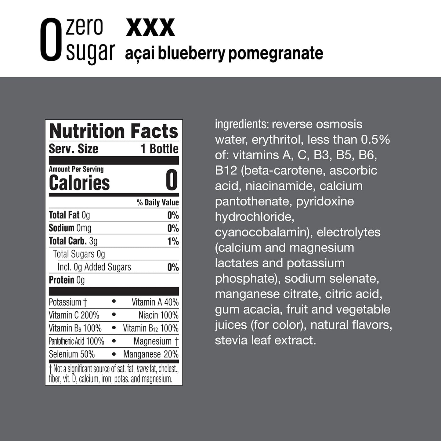 vitaminwater Electrolyte Enhanced Water with Vitamins, xxx Acai-Blueberry-Pomegranate, 20 Fl. Oz (Pack of 12), Packaging May Vary