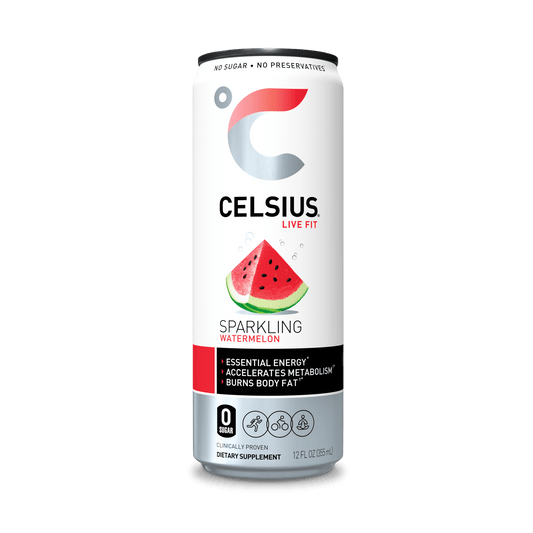 CELSIUS Essential Energy Drink 12 Fl Oz, Sparkling Watermelon (Single Can)-Pack Of 4