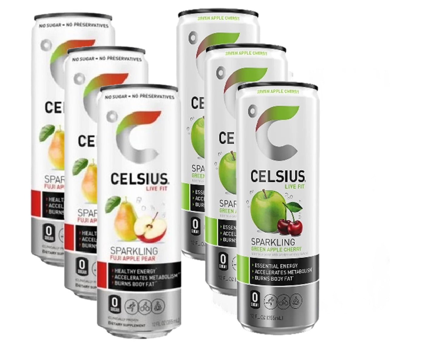 CELSIUS Sparkling Functional Essential Energy Drink with Variety of Flavors, 12 Ounce Can - Best Bundle Pack (12 Fl oz, Celsius Sparkling Fuji/Green Apple - 6pk)