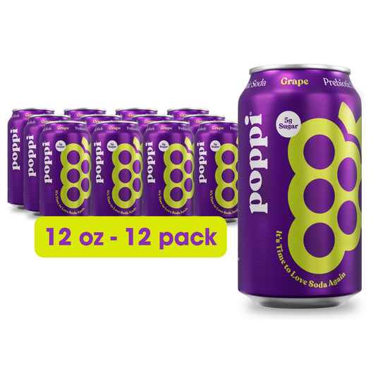 Poppi Prebiotic Soda, Grape, 12 Pack, 12 oz