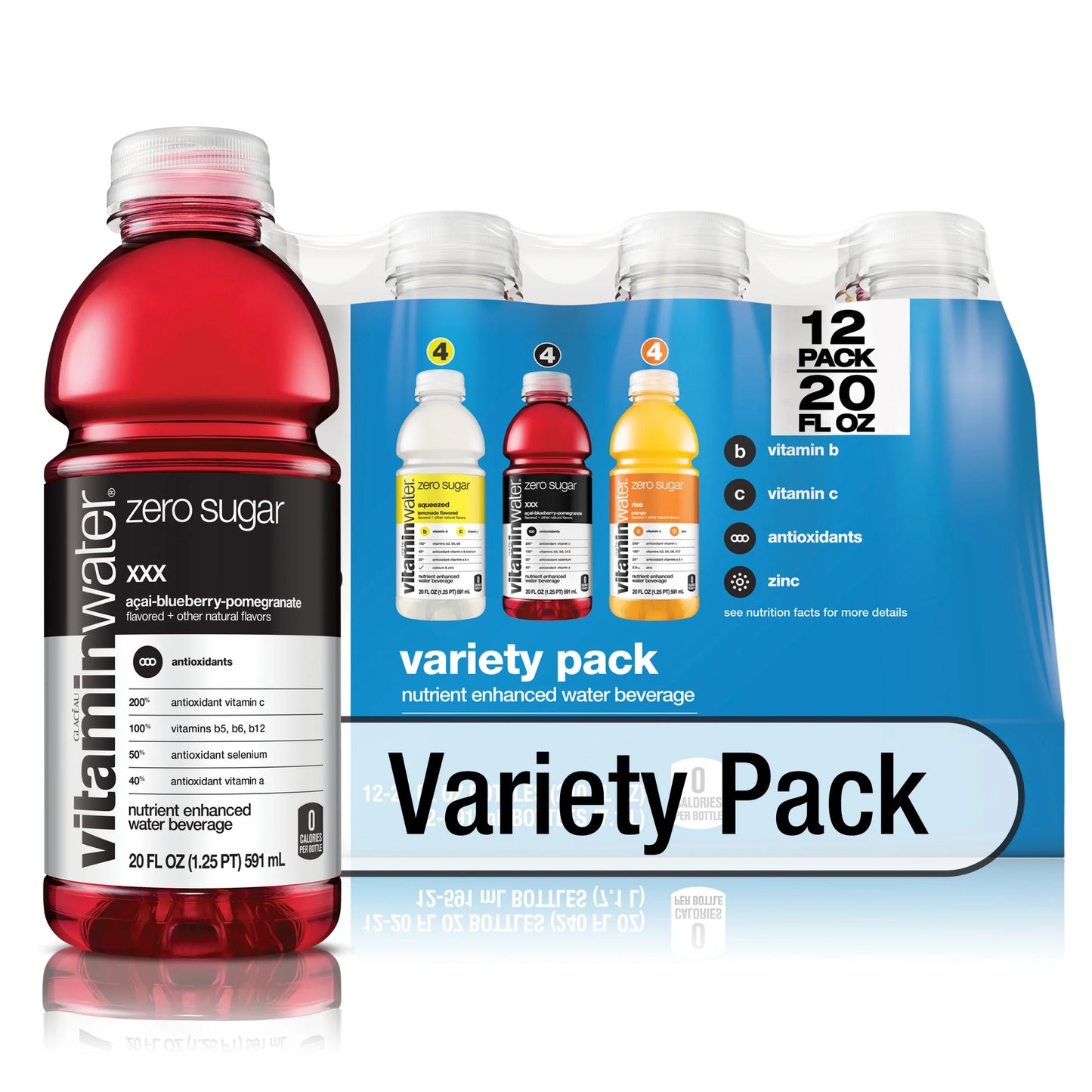 vitaminwater zero variety pack nutrient enhanced water w/ vitamins, 20 fl oz, 12 Pack