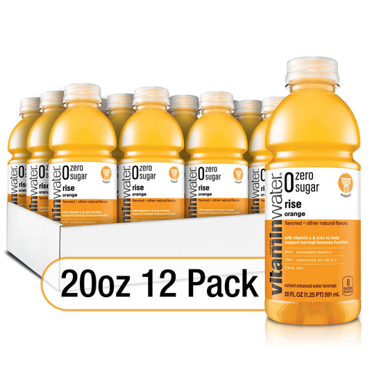 vitaminwater zero sugar rise, electrolyte enhanced water w/ vitamins, orange drinks, 20 fl oz, 12 Pack