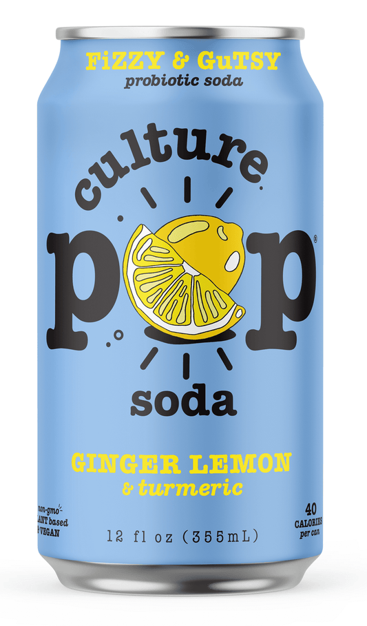 Culture Pop Sparkling Probiotic Soda, Ginger Lemon, 12 Fl Oz Cans (Pack of 16)