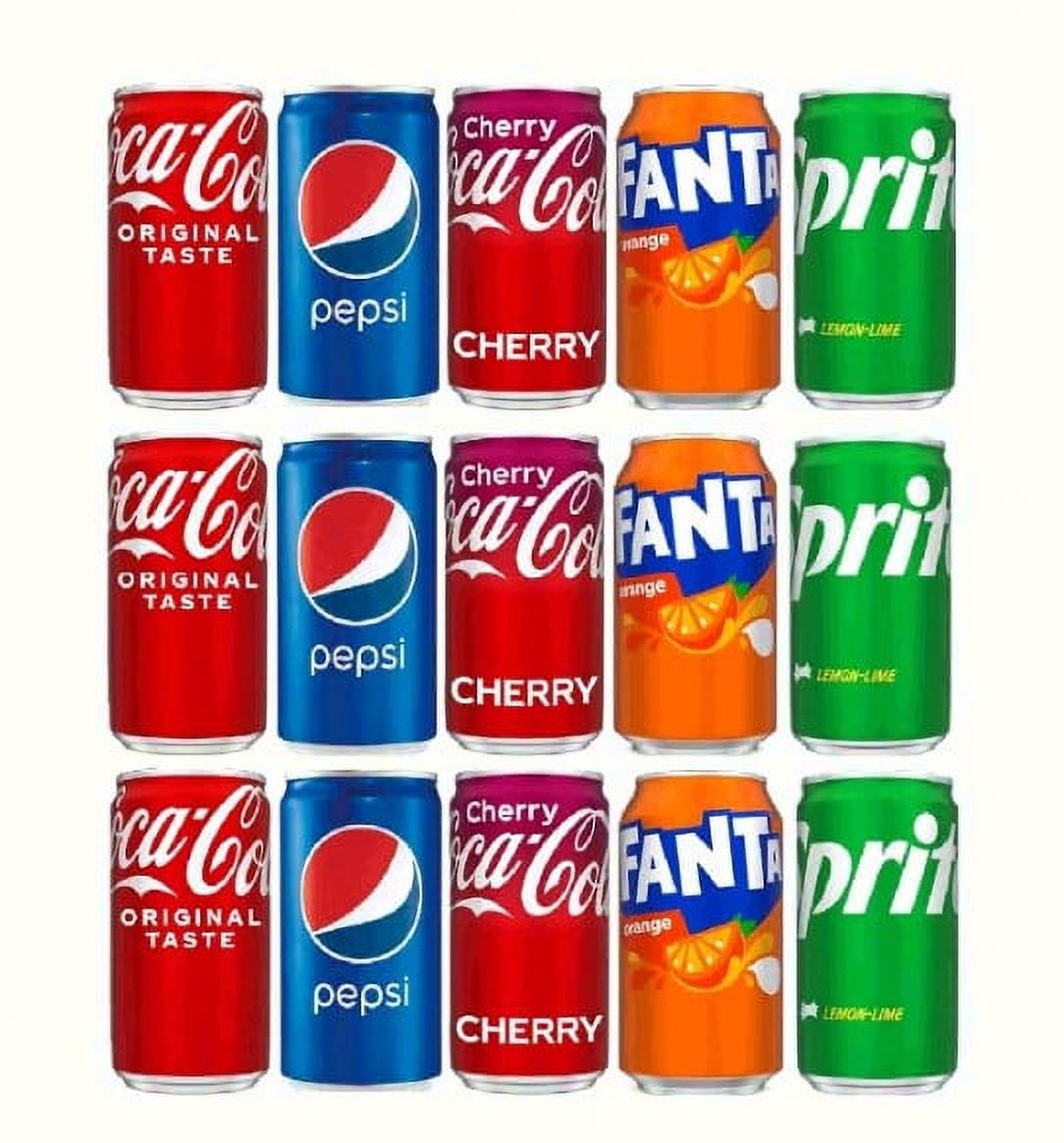 Assorted Soda Sofdrinks (Fanta, Sprite, Coke, Coke Cherry, and Pepsi Mini Cans) – 7.5 oz Variety Pack (15 Pack)