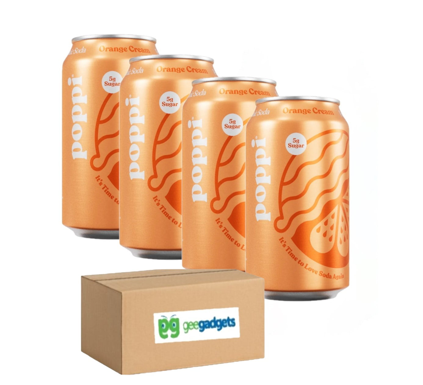 Prebiotic Soda For A Health Gut, Sparkling Poppi Soda, Kosher, Gluten Free & Non-GMO, 12 Ounce Can (Orange Creme) Pack of 4