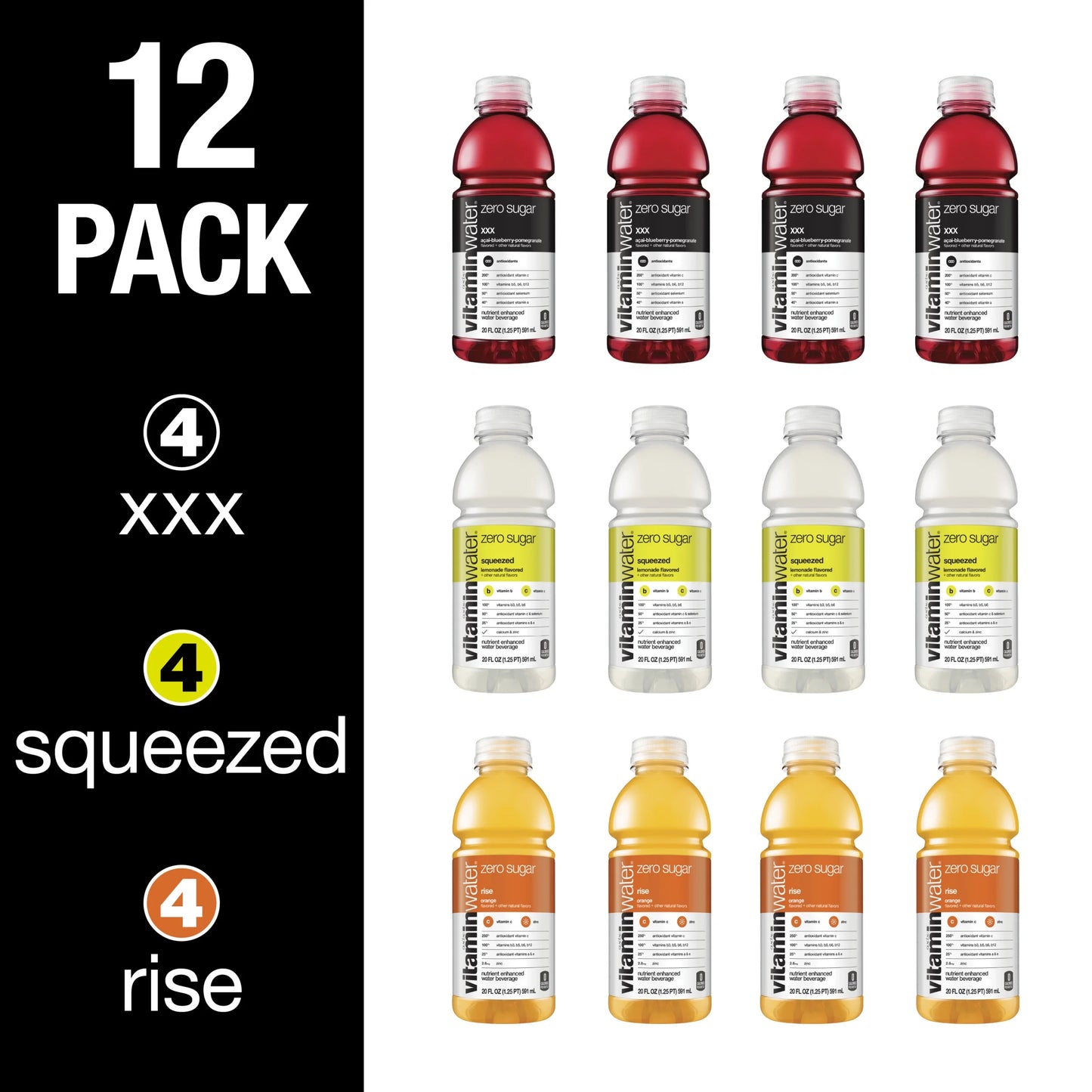 vitaminwater zero variety pack nutrient enhanced water w/ vitamins, 20 fl oz, 12 Pack