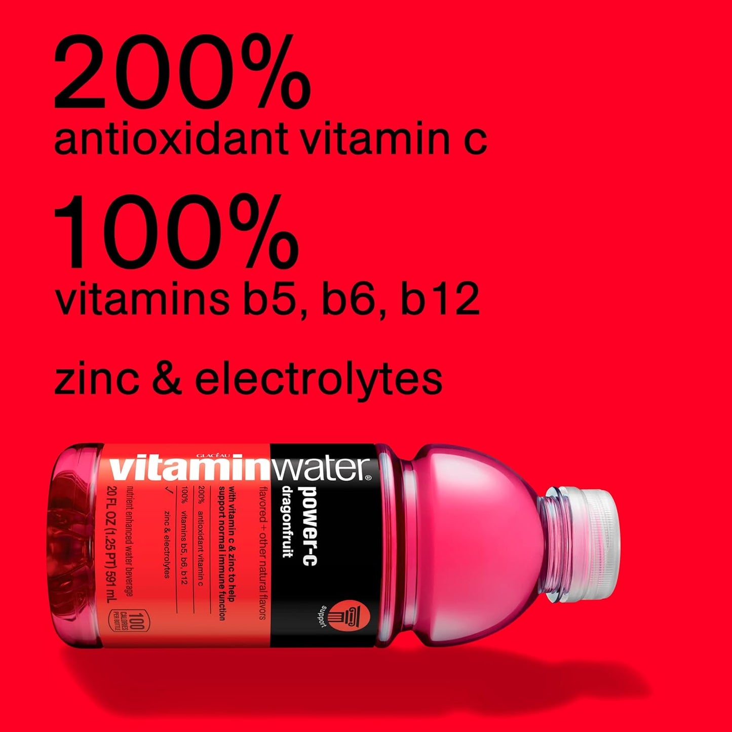 vitaminwater power-c electrolyte enhanced water w/vitamins, dragonfruit drinks, 20 fl oz, 12 Pack