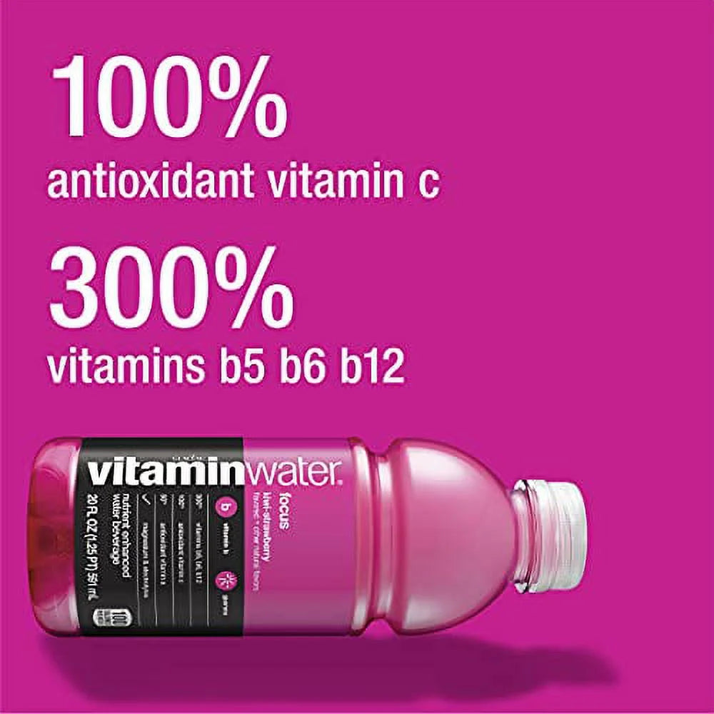 vitaminwater focus, kiwi-strawberry flavored, electrolyte enhanced bottled water with vitamin b5, b6, b12, 20 fl oz, 12 pack