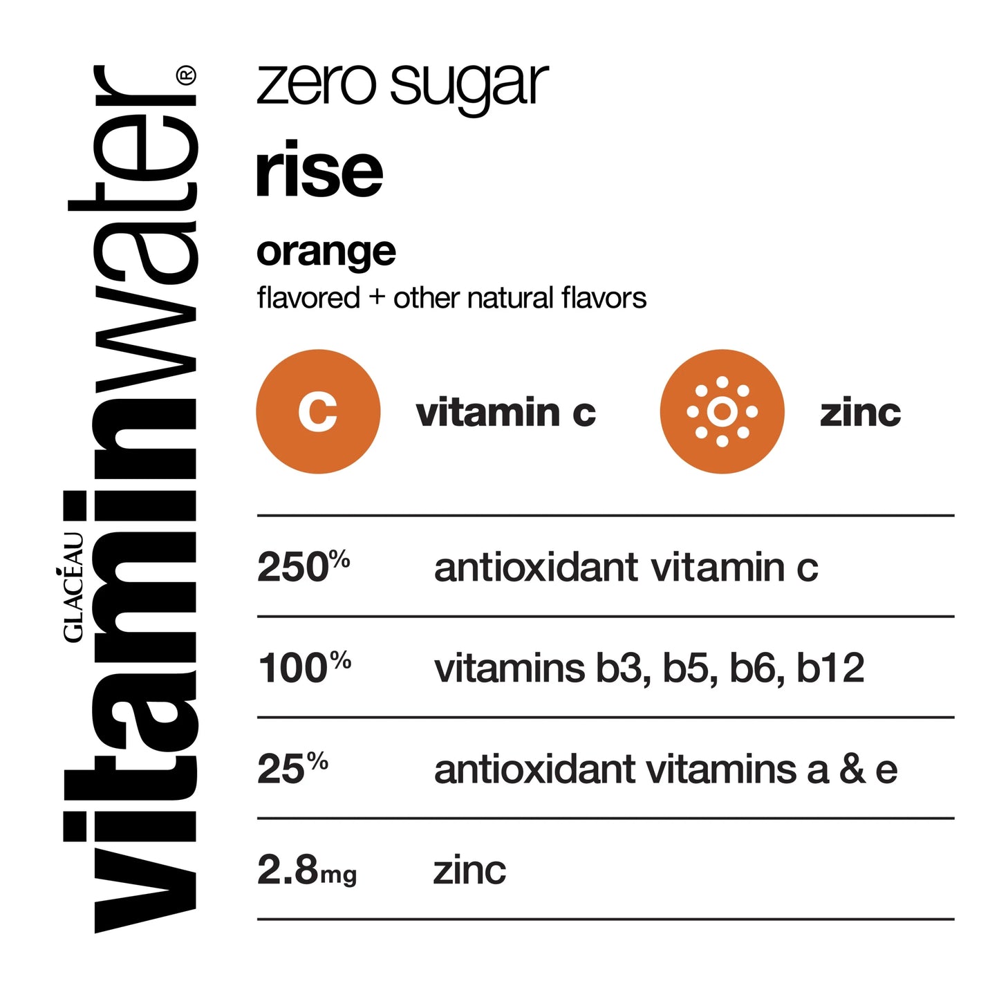 vitaminwater zero sugar rise, electrolyte enhanced water w/ vitamins, orange drinks, 20 fl oz, 12 Pack