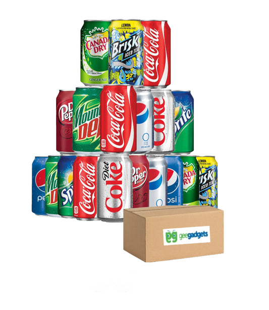 Soda Assorted Flavor Soft Drink Bundle 12 Fl Oz Can, Variety Pack (Cola, Pepsi, Sprite, Mountain Dew, Dr. Peppe, Brisk Ice Tea, Canada Dry) Pack of 19