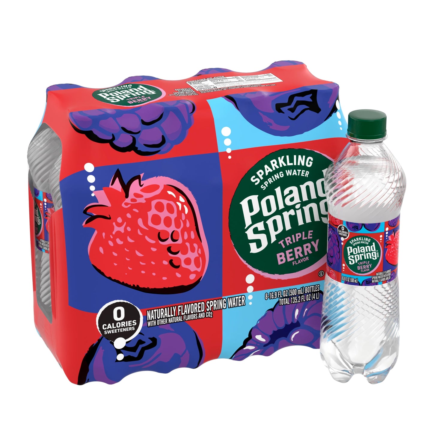 Poland Spring Sparkling Water, Triple Berry, 16.9 oz. Bottles (8 Count)