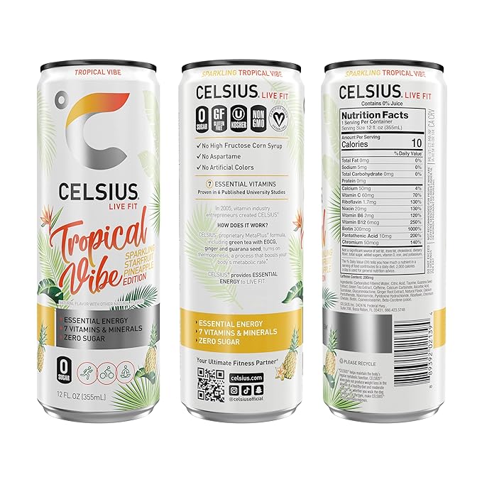 CELSIUS Sparkling Functional Essential Energy Drink with Variety of Flavors, 12 Ounce Can - Best Bundle Pack (12 Fl oz, Celsius Sparkling Vibe - Variety (Pack of 8))