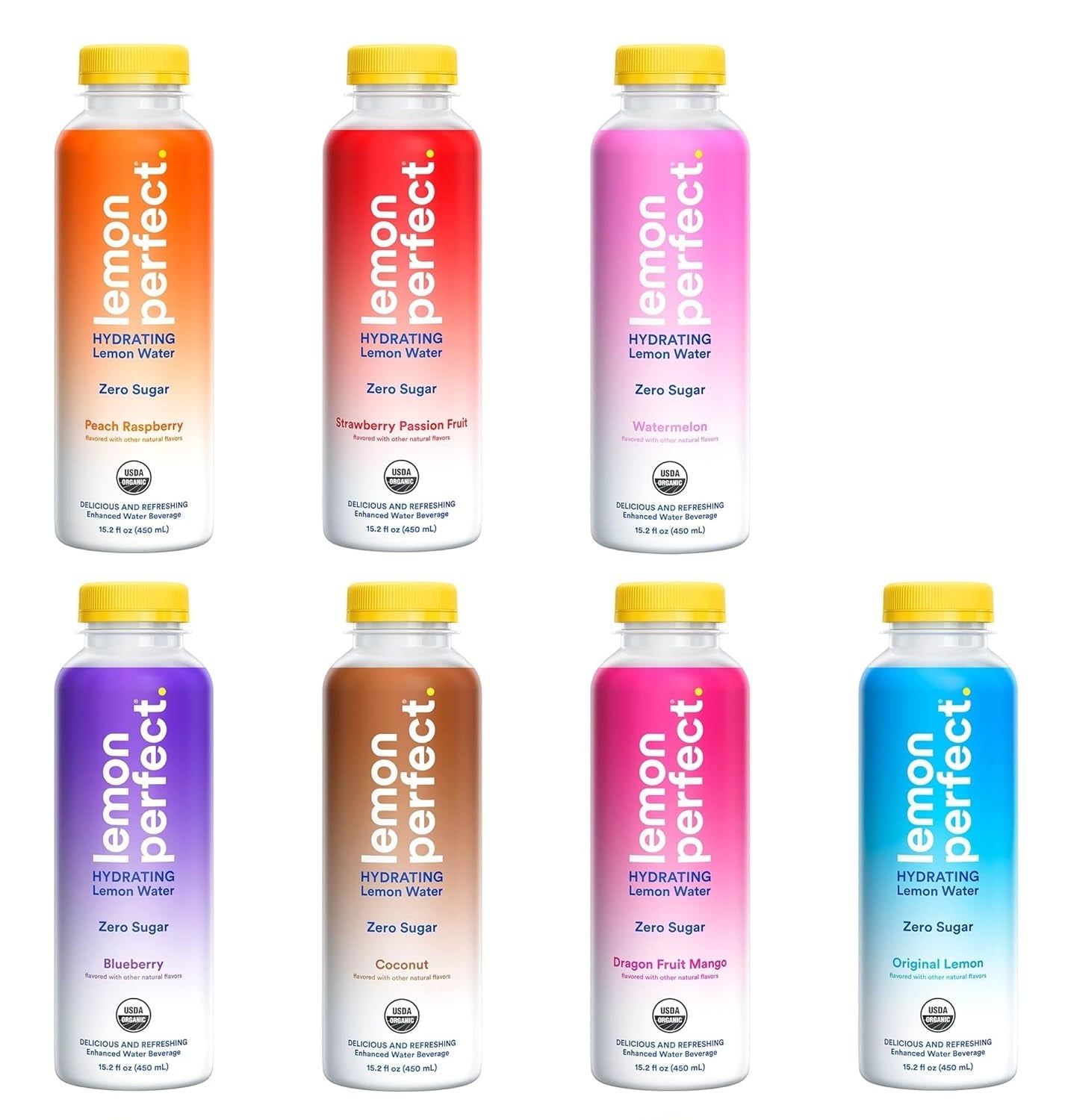 Lemon Perfect Hydrating Lemon Water 15.2oz, Zero Sugar, Variety Pack (7 Flavors: Blueberry, Coconut, Dragon Fruit Mango, Original Lemon, Peach Raspberry, Strawberry Passion Fruit, Watermelon)