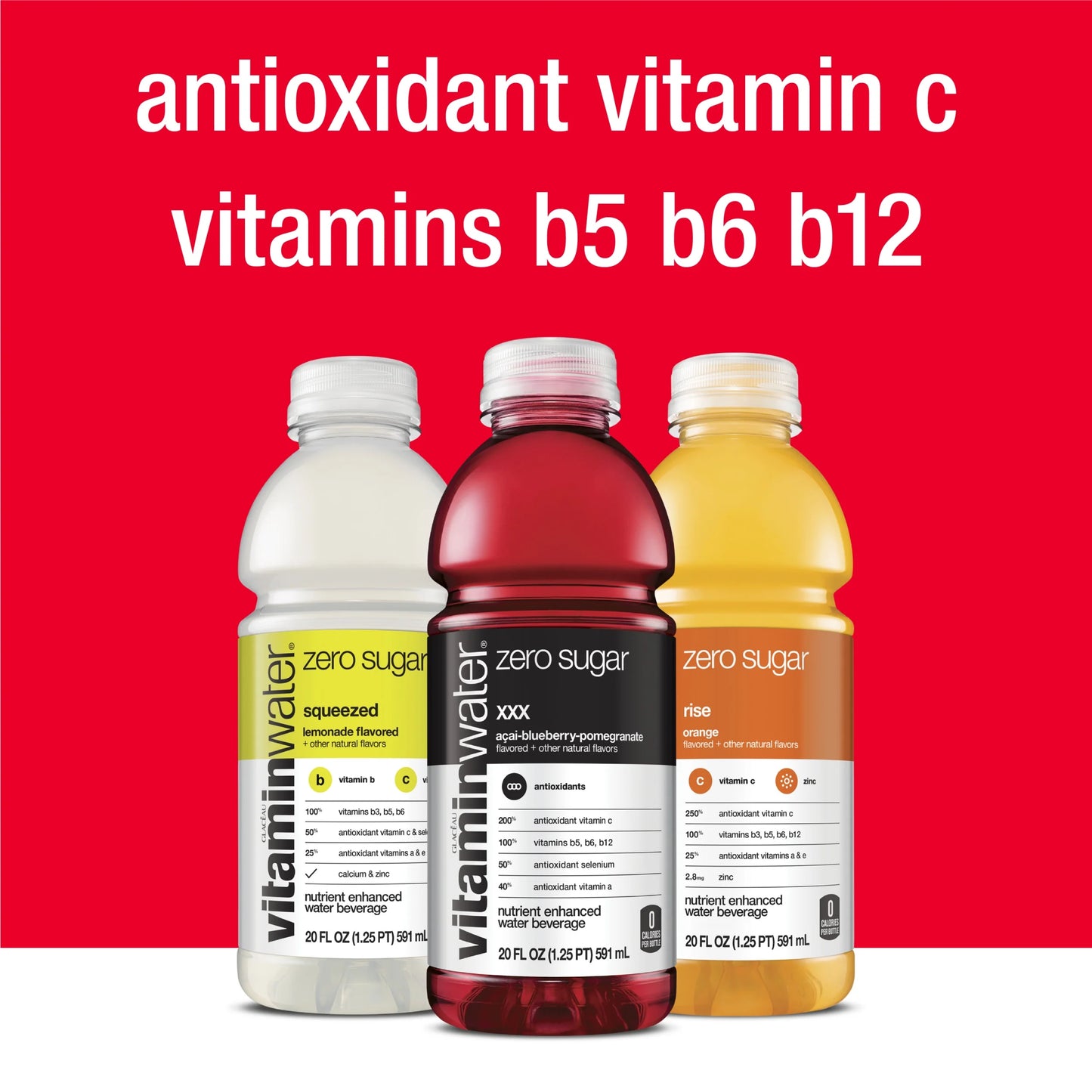 vitaminwater zero variety pack nutrient enhanced water w/ vitamins, 20 fl oz, 12 Pack