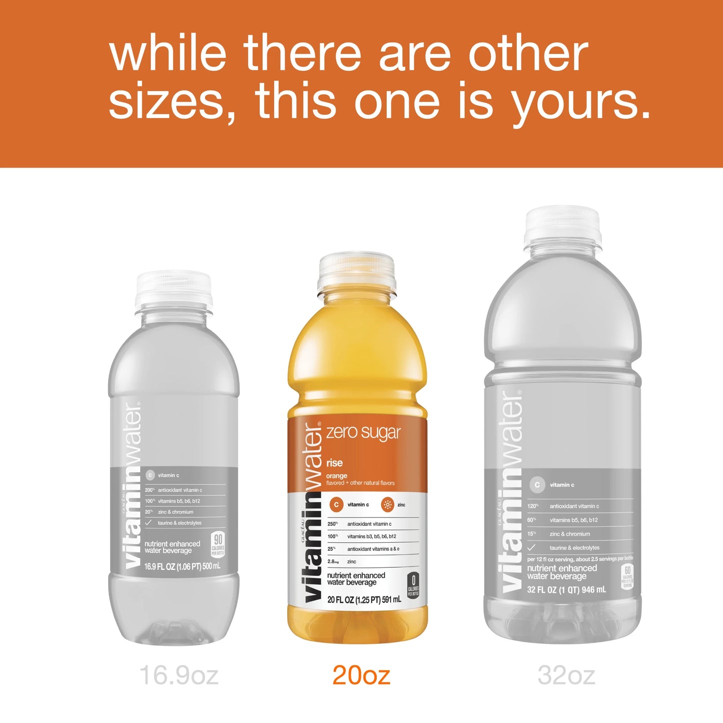 vitaminwater zero sugar rise, electrolyte enhanced water w/ vitamins, orange drinks, 20 fl oz, 12 Pack