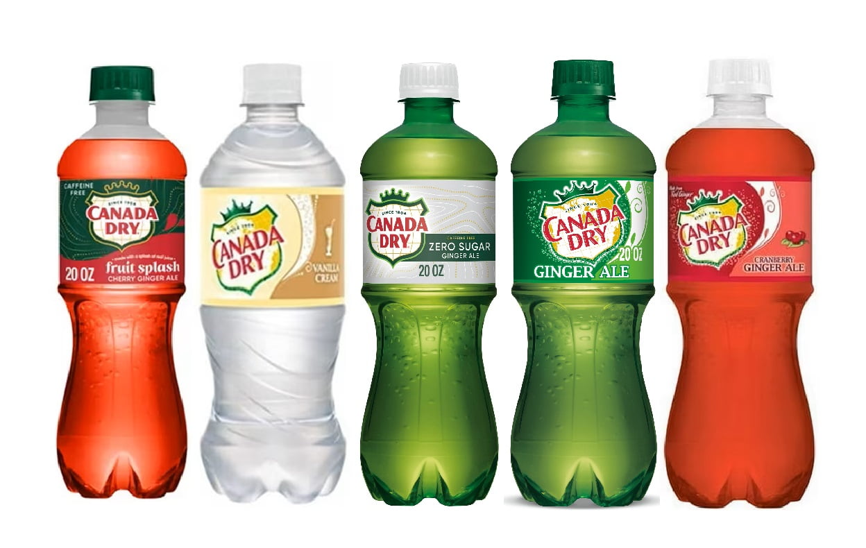 Canada Dry Ginger Ale Soda Drink, 20 Fl Ounce Bottle Variety Pack (Pack of 5) Packaging May Vary