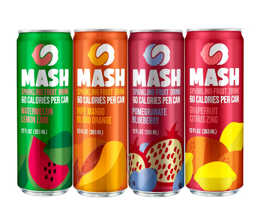 Boylan Bottling MASH – Lightly Carbonated Fruit Drink - Low Calorie & No Sugar - 12 Fl Oz (Pomegranate Blueberry, Mango Orange, Grapefruit Citrus, Watermelon Lemon Lime) Pack of 4