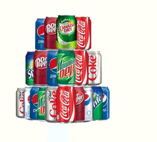 Soda Assorted Flavor Soft Drink Bundle 12Fl Oz, Variety Pack (Cola, Pepsi, Sprite, Mountain Dew, Dr. Peppe) Pack of 20