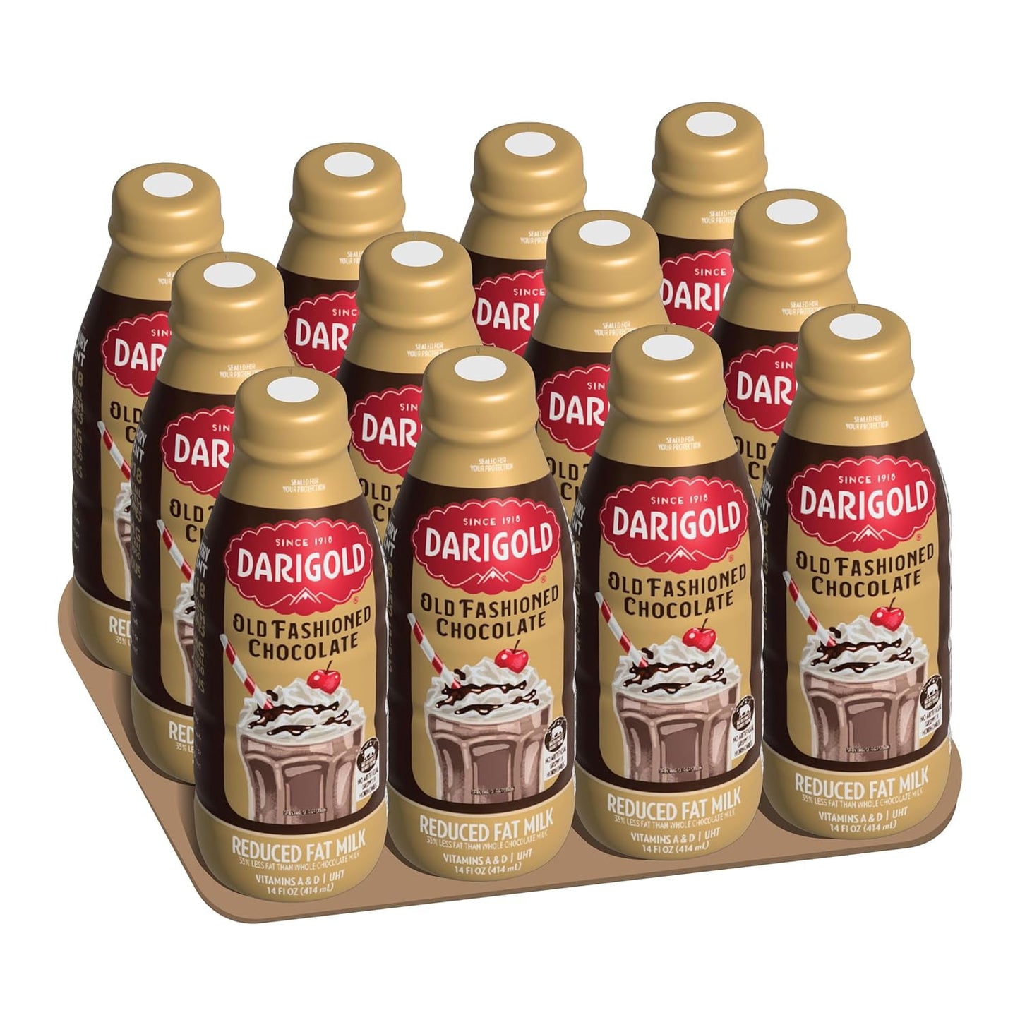 Darigold Chocolate Milk 2 Percent - Reduced Fat Milk, Shf Stable Milk Bottles Made With 9 Essential Nutrients, - 14 oz, 12 pack (Old Fashioned Chocolate)