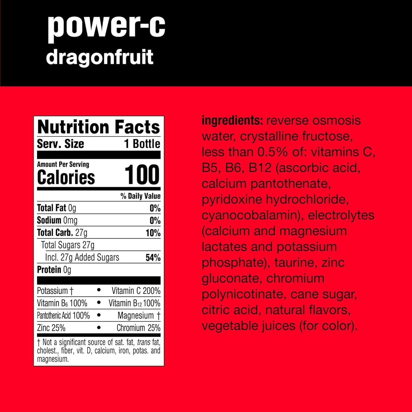 vitaminwater power-c electrolyte enhanced water w/vitamins, dragonfruit drinks, 20 fl oz, 12 Pack