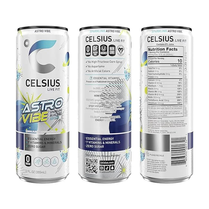 CELSIUS Sparkling Functional Essential Energy Drink with Variety of Flavors, 12 Ounce Can - Best Bundle Pack (12 Fl oz, Celsius Sparkling Vibe - Variety (Pack of 8))