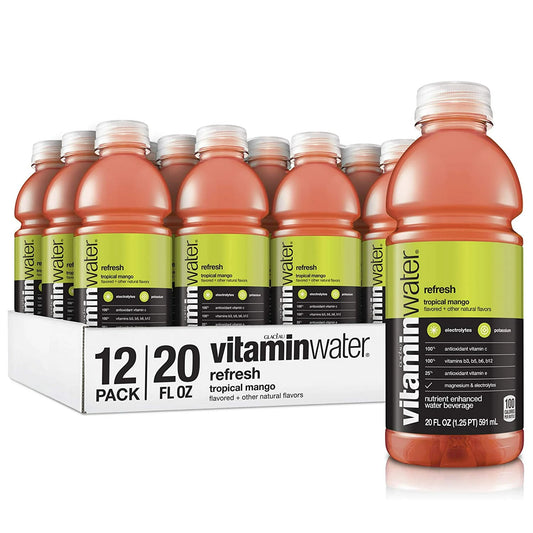 Vitaminwater Refresh, Tropical Mango Flavor, Electrolyte-Enhanced Water with Vitamins B5, B6 & B12, 20 Fl Oz (12-Pack)