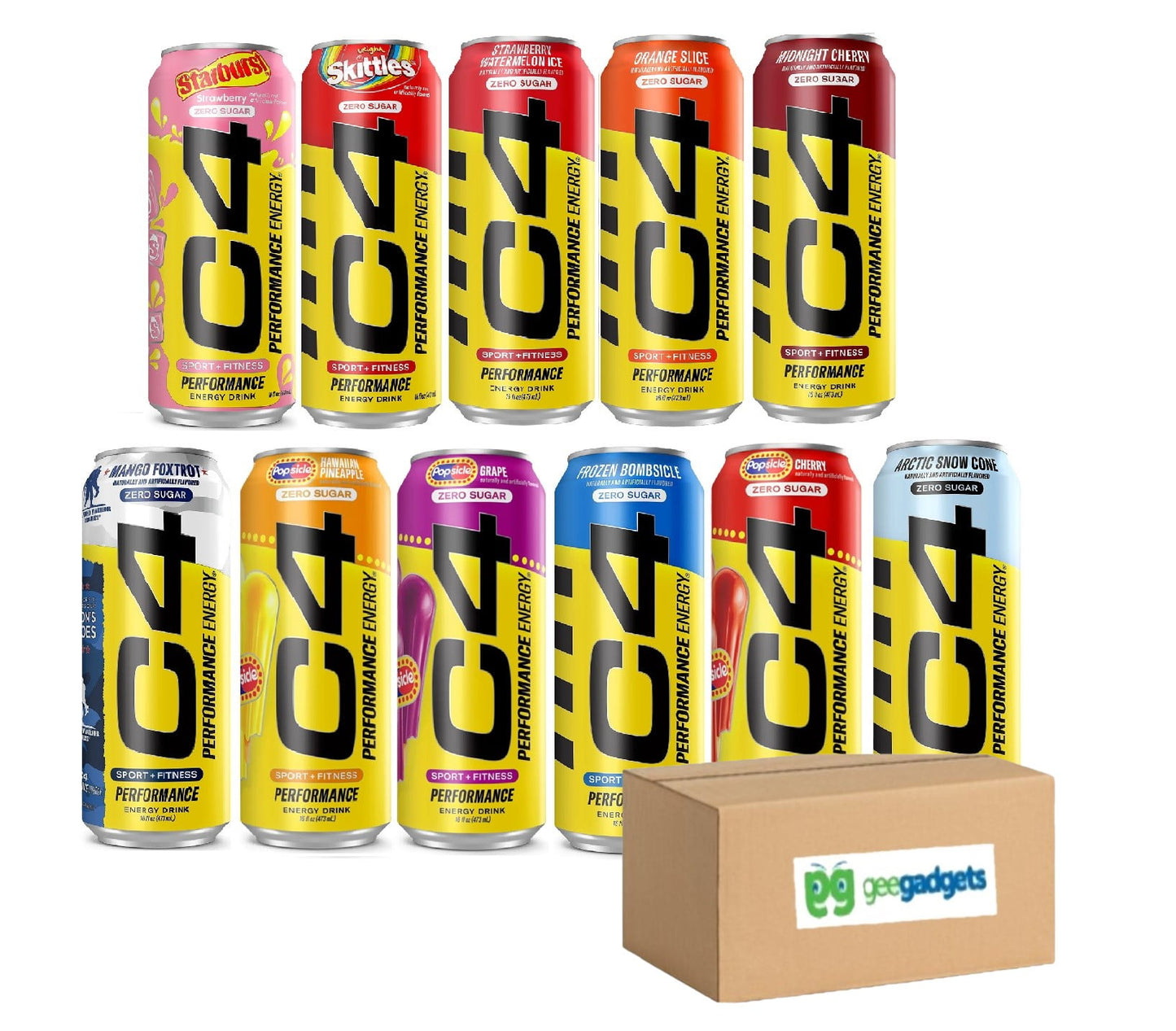 C4 Energy & Smart Energy Drinks Variety Pack, Sugar Free Pre Workout Performance Drink With No Artificial Colors or Dyes, Zero Calorie, 16 Fl Oz (Variety of Flavor) 11pk