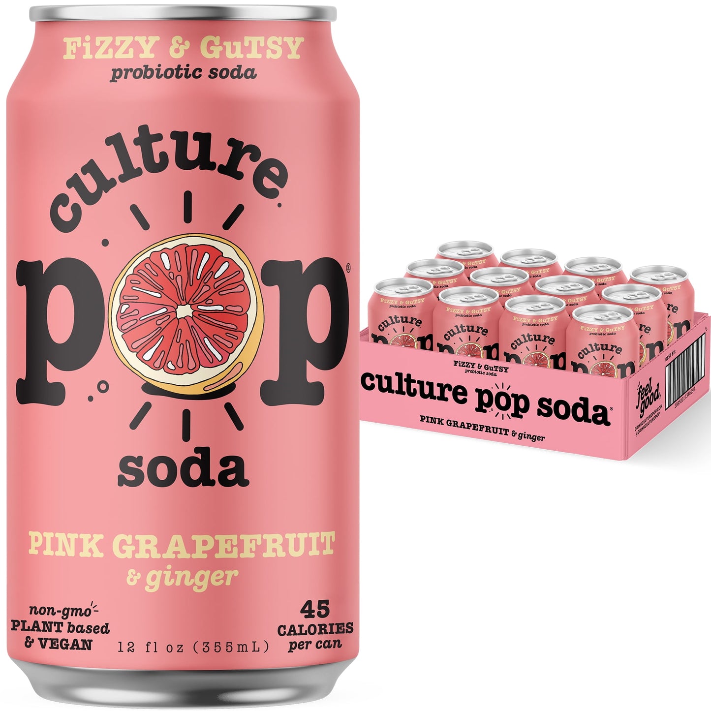 Culture Pop Sparkling Probiotic Soda | 40 Calories per can, Vegan, Non-GMO | 12 Fl Oz Cans (Grapefruit, Pack of 12)