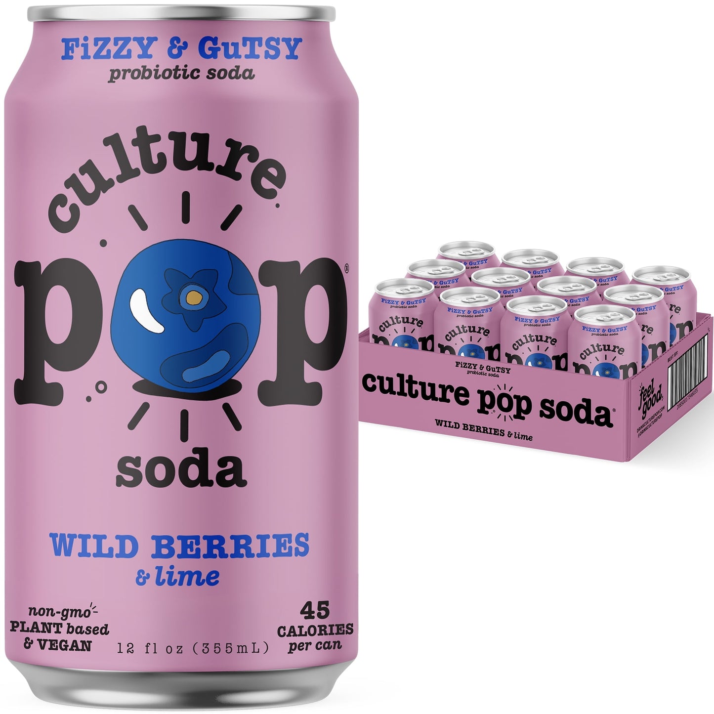 Culture Pop Sparkling Probiotic Soda, Wild Berries, 12 Fl Oz Cans (Pack of 12)