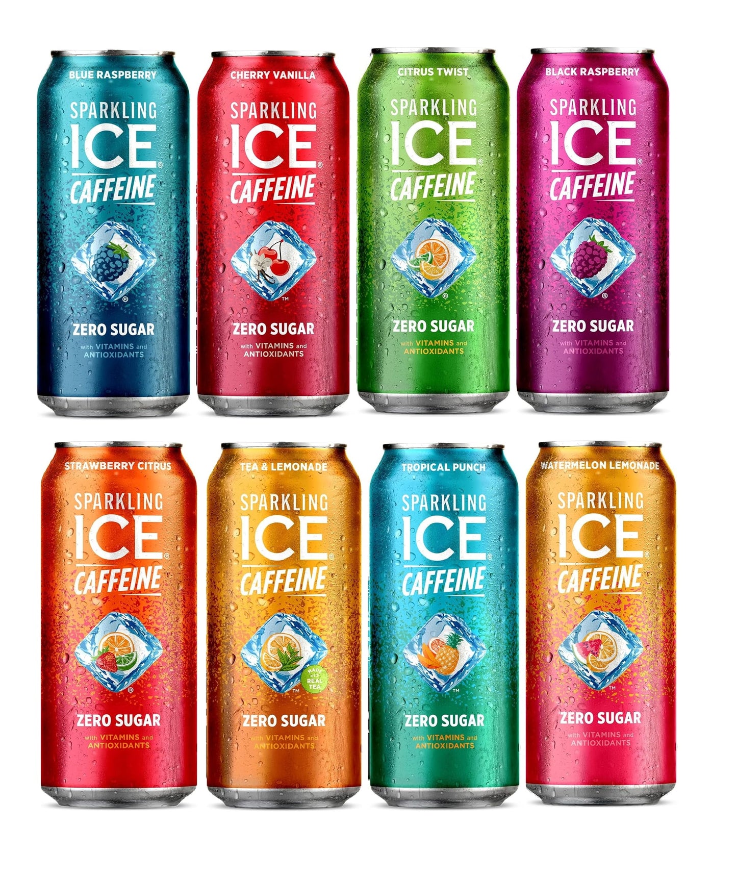 Sparkling Ice +Caffeine Sparkling Water, Zero Sugar, with Antioxidants and Vitamins, Variety Pack (8pks)