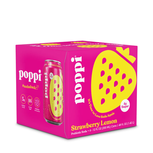 Poppi Prebiotic Soda, Strawberry Lemon, 4pk