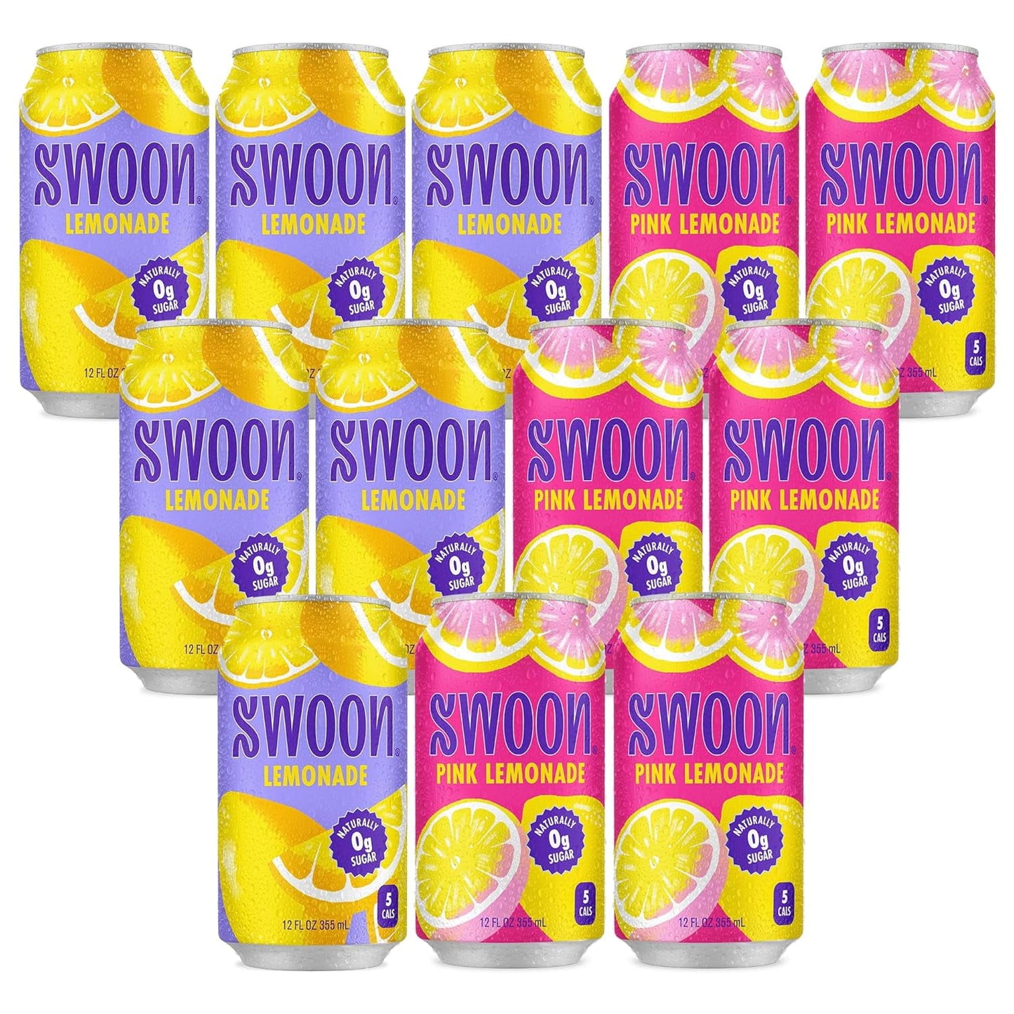 Swoon Sugar Free Classic & Pink Lemonade - Low Carb, Low-Calorie, Paleo-friendly & Gluten-free Keto drink - Made with 100% Natural Lemon Juice Concentrate - 12 Fl oz (Pack of 12)