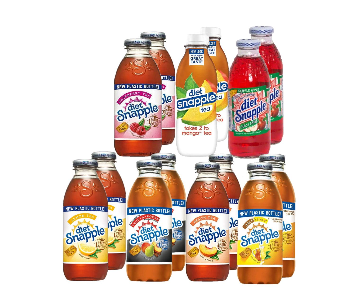 Variety Diet Snapple Iced Tea 16 Oz Plastic Bottles, Diet Mango,Diet Half & Half,Diet Peach,Diet Raspberry,Diet Lemon (Pack of 14) Packaging May Vary…