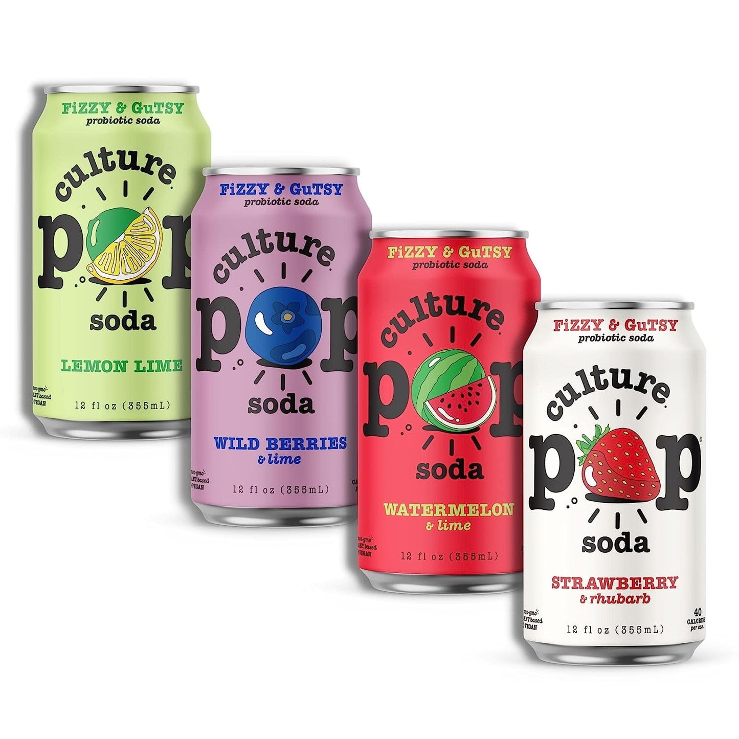 Culture Pop Sparkling Probiotic Soda, Jazzy Juicy Variety, 12 Fl Oz Cans (Pack of 12)