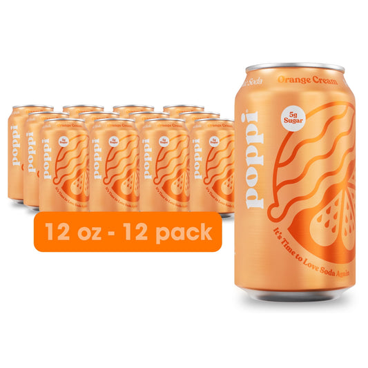 Poppi Prebiotic Soda, Orange Cream, 12 Pack, 12 oz