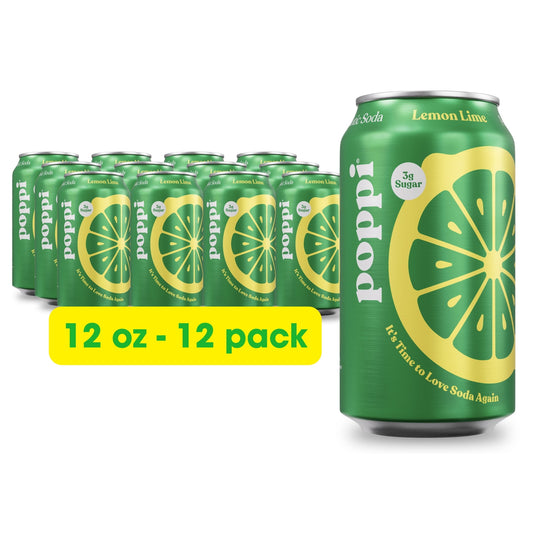 Poppi Prebiotic Soda, Lemon Lime, 12 Pack, 12 oz