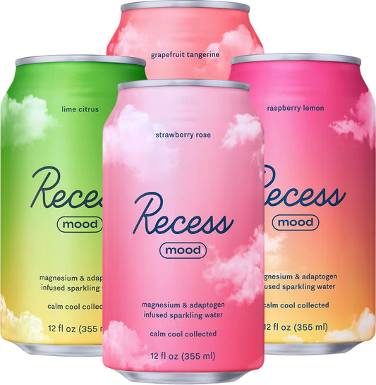 Recess Mood Magnesium Supplement Drink Calming Beverage, 12 Fl Oz, (Variety Pack) Pack of 4