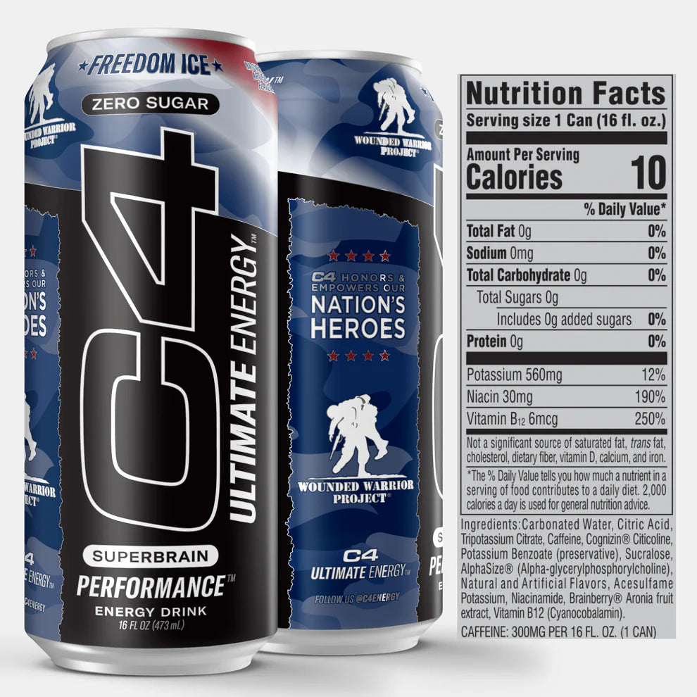 C4 Ultimate Energy Drink- FREEDOM ICE 16 oz 12 cans